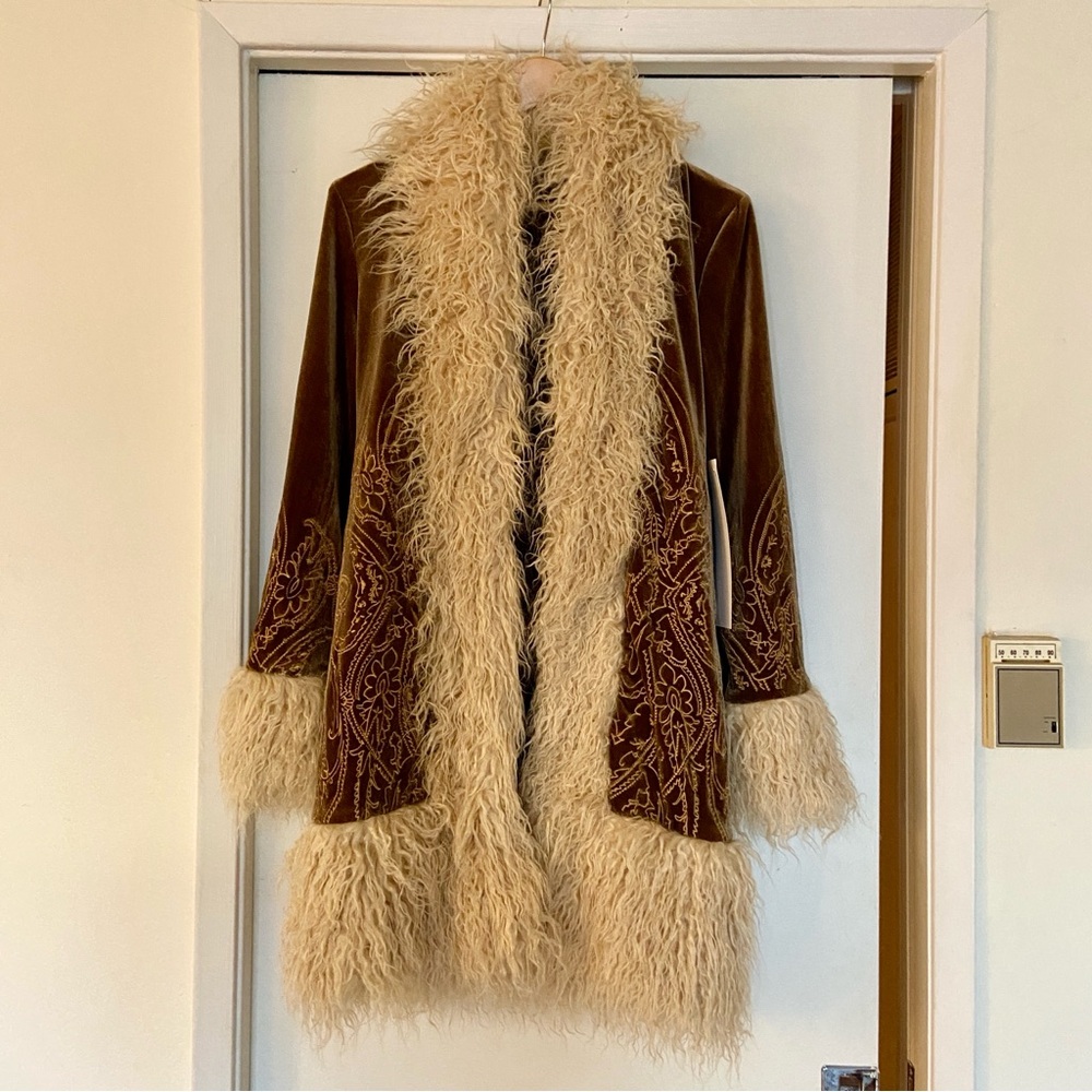 Velvet Faux Fur Trimmed Coat